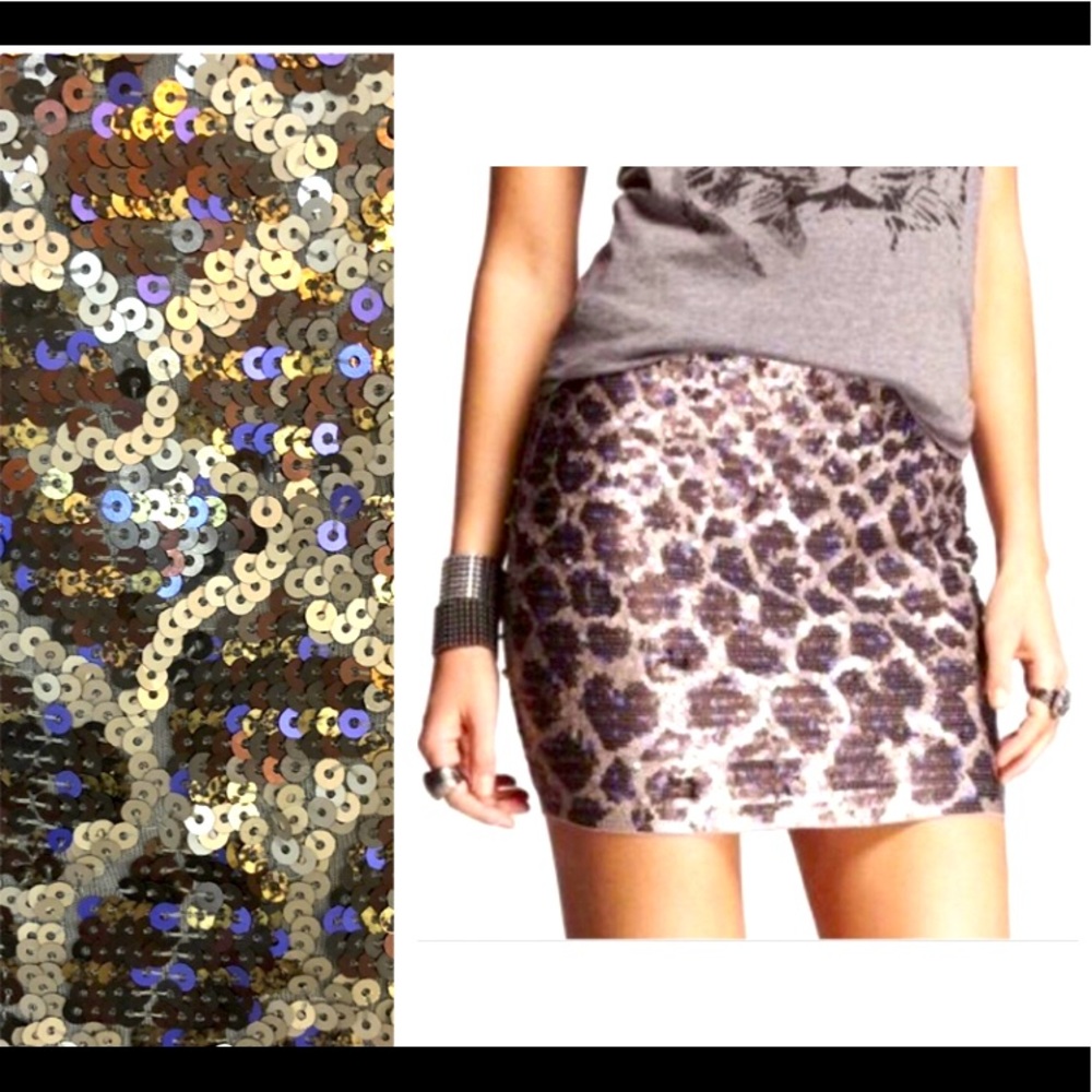 Express Shimmer animal print sequins Paillettes mini skirt size S